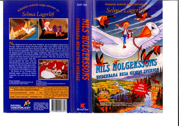 svf 734 NILS HOLGERSSONS UNDERBARA RESA GENOM SVERIGE  (VHS)