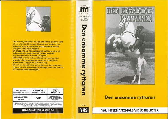 S 5012 DEN ENSAMME RYTTAREN (VHS)