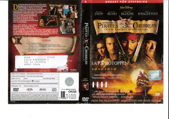 PIRATES OF THE CARIBBEAN: SVARTA PÄRLANS FÖRBANNELSE (DVD OMSLAG