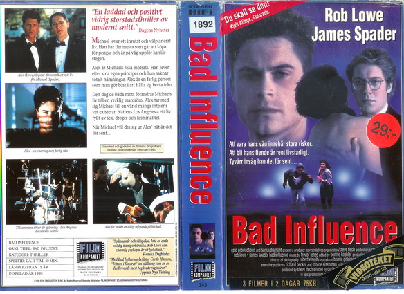 345 Bad Influence (VHS)