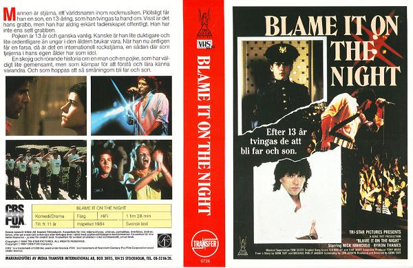 BLAME IT ON THE NIGHT (vhs-omslag)