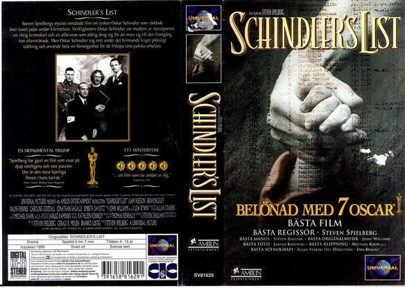 SCHINDLER'S LIST  (VHS)