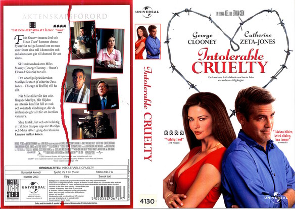 INTOLERABLE CRUELTY (vhs-omslag)