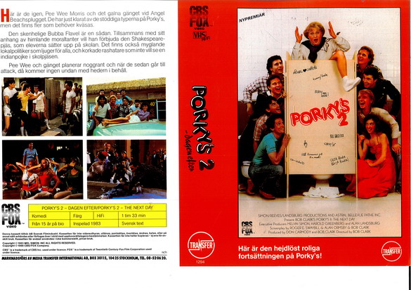 PORKY'S 2 - NYPREMIÄR (vhs-omslag)