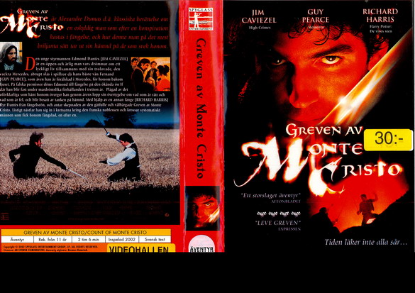 GREVEN AV MONTE CRISTO (vhs-omslag)
