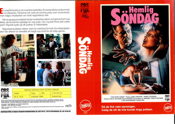 HEMLIG SÖNDAG (vhs-omslag)