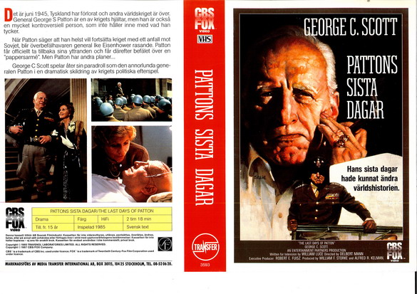 PATTONS SISTA DAGAR (vhs-omslag)