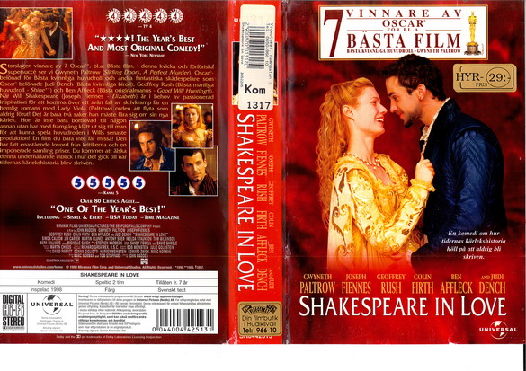 SHAKESPEARE IN LOVE (vhs-omslag)