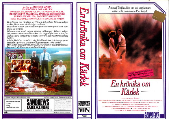 EN KRÖNIKA OM KÄRLEK (vhs-omslag)
