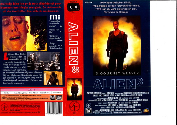 ALIEN 3 (VHS OMSLAG)