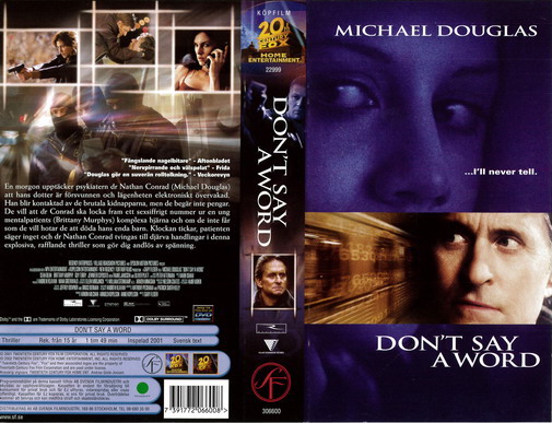 DON\'T SAY A WORD (vhs-omslag)