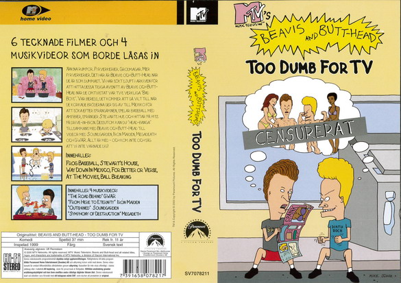 BEAVIS AND BUTTHEAD TOO DUMB FOR TV(Vhs-Omslag)