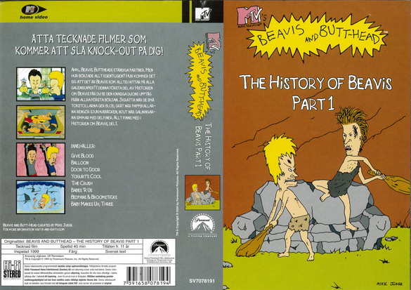 BEAVIS AND BUTTHEAD THE HISTORY OF BEAVIS PART 1(Vhs-Omslag)