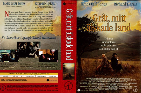 GRÅT, MITT ÄLSKADE LAND (vhs-omslag)