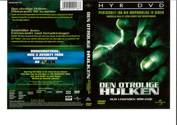 DEN OTROLIGE HULKEN (DVD OMSLAG)