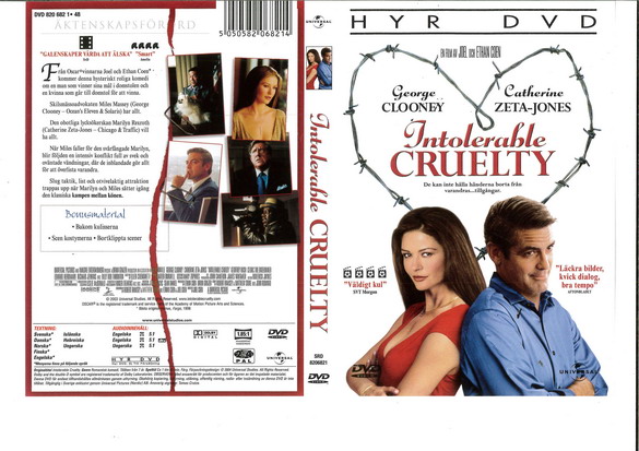 INTOLERABLE CRUELTY (DVD OMSLAG)