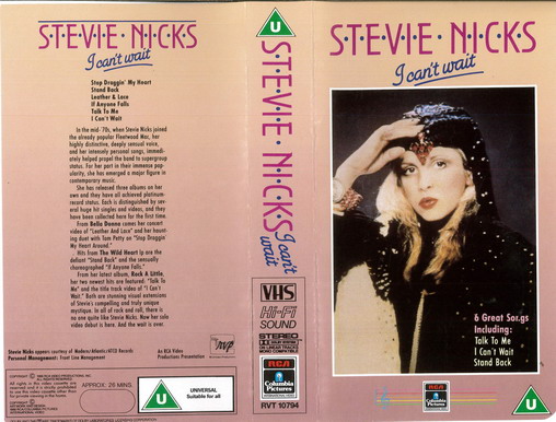 STEVIE NICKS: I CAN'T WAIT (VHS)