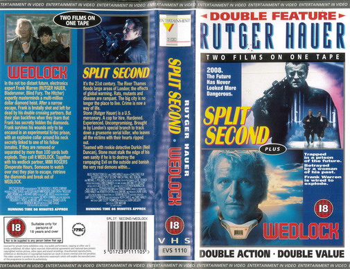SPLIT SECOND + WEDLOCK (VHS) UK