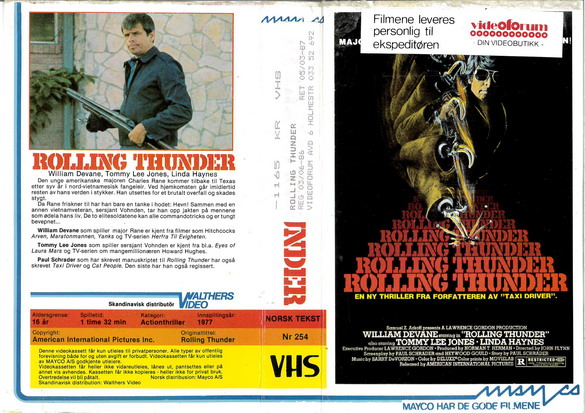 ROLLING THUNDER (VHS) NORGE
