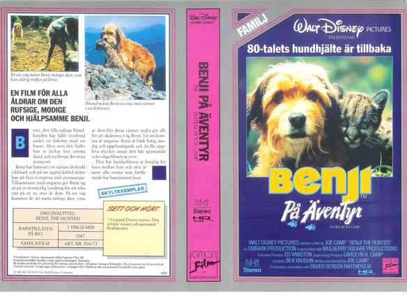 00594 BENJI PÅ ÄVENTYR (VHS)