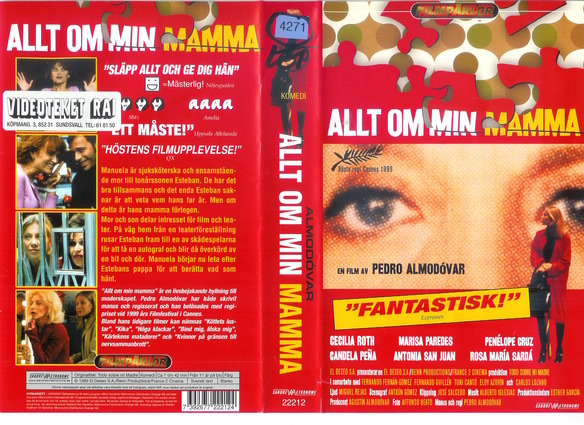 ALLT OM MIN MAMMA (vhs-omslag)