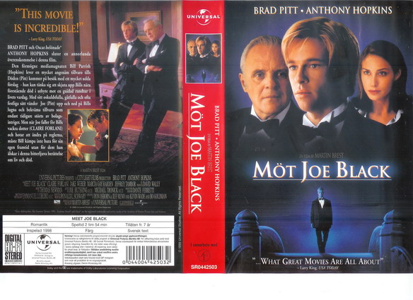 MÖT JOE BLACK (vhs-omslag)