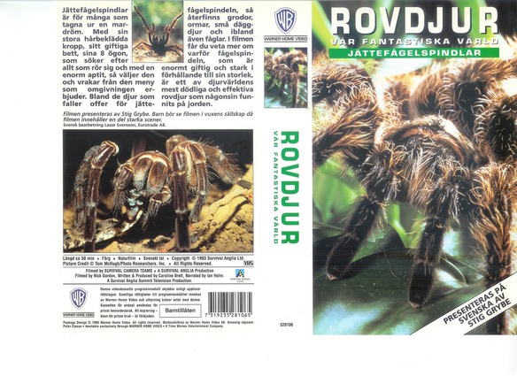 ROVDJUR JÄTTEFÅGELSPINDLAR (vhs-omslag)
