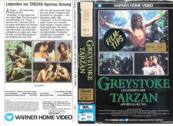 61375 GREYSTOKE LEGENDEN OM TARZAN (VHS) klippt omslag