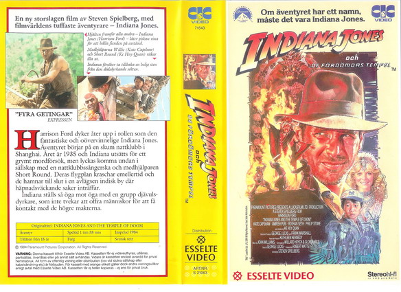 21063 INDIANA JONES OCH DET FÖRDÖMDAS TEMPLET (VHS)