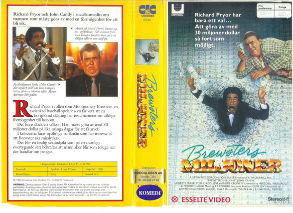 BREWSTER'S MILJONER (Vhs-Omslag)