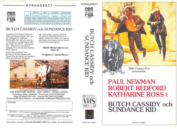 BUTCH CASSIDY OCH SUNDANCE KID  (Vhs-Omslag)