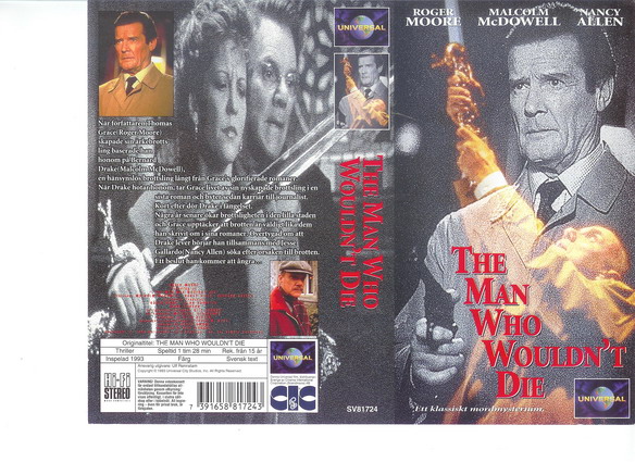 MAN WHO WOULDN'T DIE (vhs-omslag)