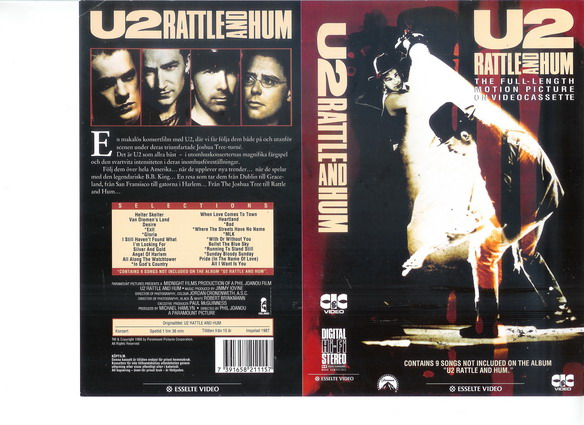 U2:RATTLE AND HUM (Vhs-Omslag)