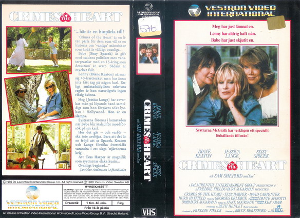 CRIMES OF THE HEART (vhs-omslag)