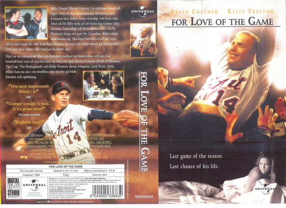 FOR LOVE OF THE GAME (vhs-omslag)