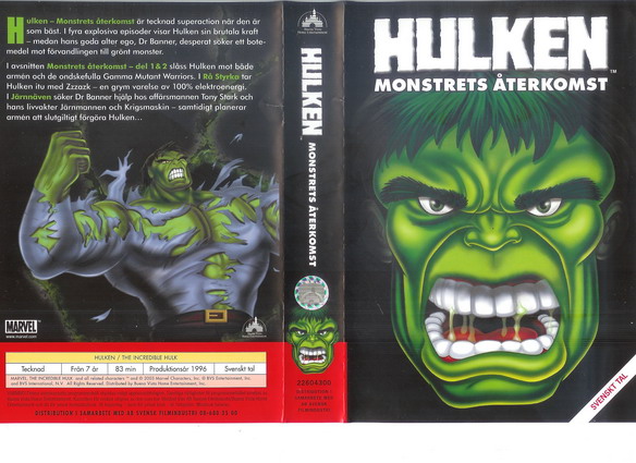 HULKEN - MONSTRETS ÅTERKOMST (vhs-omslag)
