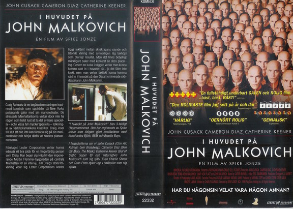 I HUVUDET PÅ JOHAN MALKOVICH (vhs-omslag)