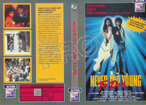 NEVER TOO YOUNG TO DIE (vhs-omslag)